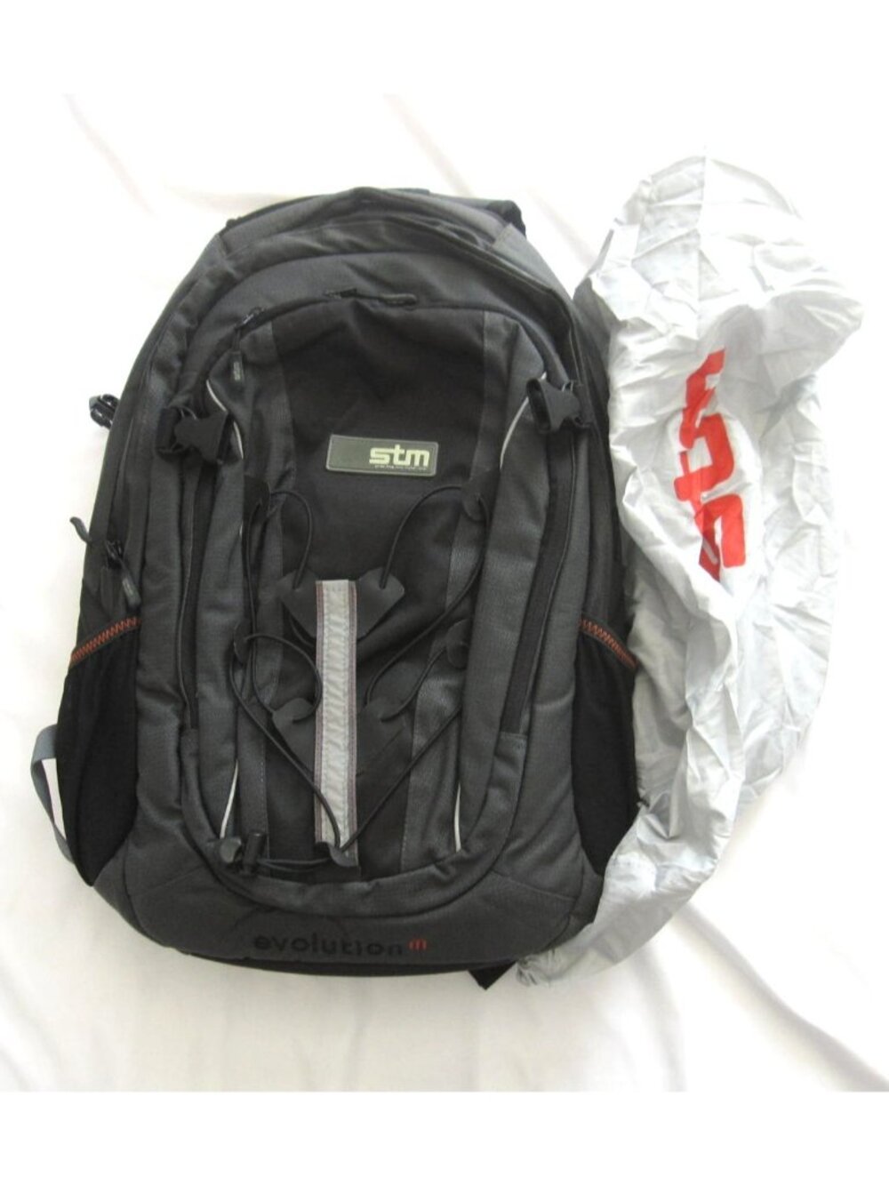 STM Evolution M Laptop Backpack Black Gray Padded Travel Bag with Rain Cover